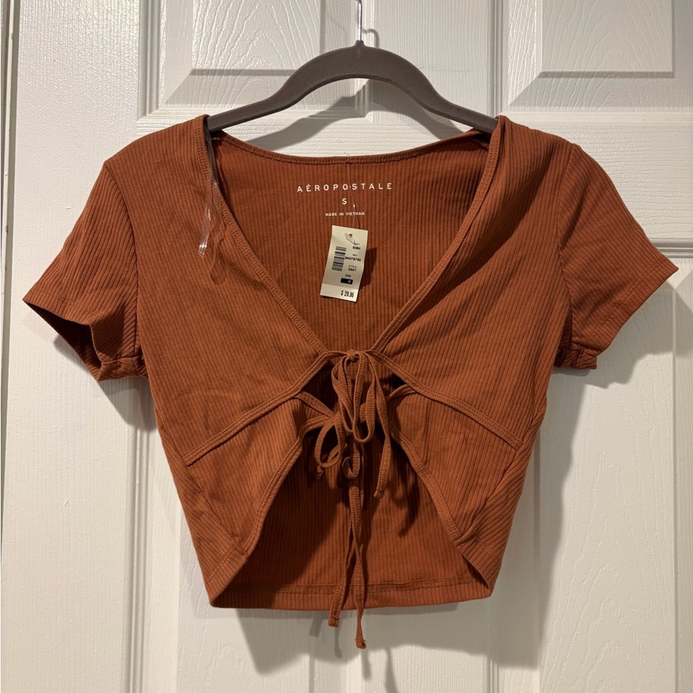 Aeropostale ribbed tie front mid crop top